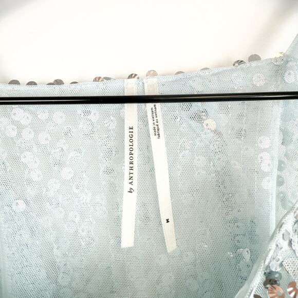 Anthropologie Sequins Asymmetrical Hem Tank Top Party Holidays Blue Silver - M - Picture 5 of 10